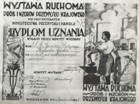 Dyplom Uznania Wystawy Ruchomej Prób i Wzorów Przemysłu Krajowego w Warszawie w 1928 r. za "dział rur wodociągowych i gazowych".