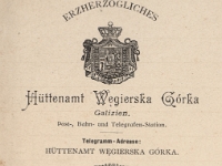 Fragment papieru firmowego Huty, wraz z herbem Karola Ludwika Habsburga. Prawdopodobnie koniec XIX wieku.