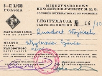 legitymacja członkowska Międzynarodowego Kongresu Odlewniczego (Polska, 1938 rok), zorganizowanego przez Kazimierza Gierdziejewskiego, późniejszego dyrektora naczelnego zakładów w Węgierskiej Górce.