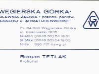 Wizytówka Prokurenta Romana Tetałaka, pochodząca z przełomu lat osiemdziesiątych i dziewięćdziesiątych XX w.