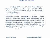 List Gratulacyjny od Zarządu firmy Spinko.