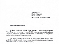 Życzenia od byłego Dyrektora Naczelnego Odlewni Żeliwa w Węgierskiej Górce, Pana Władysława Adamca.