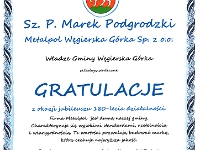 List gratulacyjny - Władze Gminy Węgierska Górka.